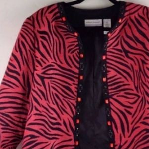 Alfred Dunner Pink & Black Zebra Print Open Front High Design Blazer
